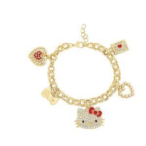 Gold Charm Bracelet with Hello Kitty and Heart Charms